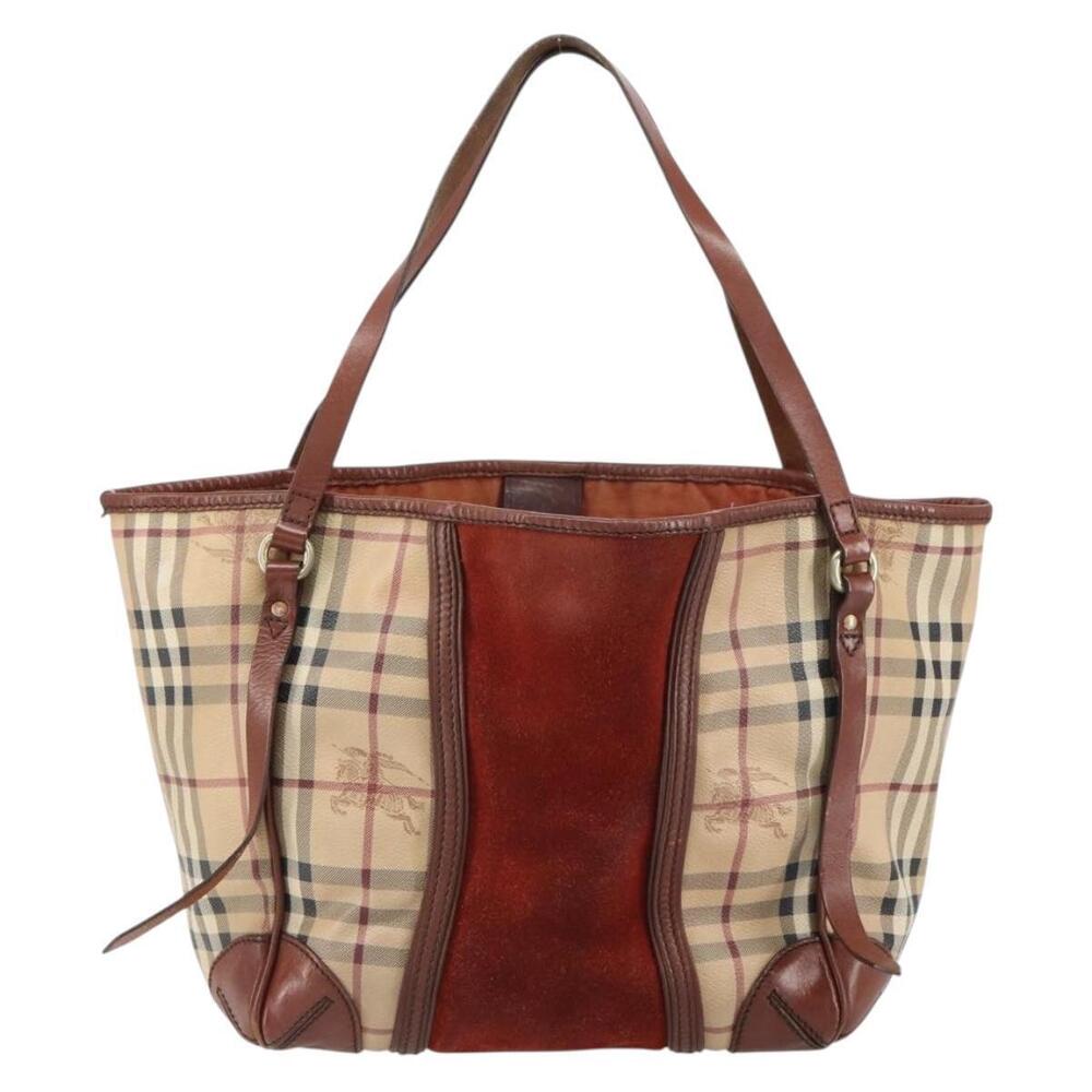 BURBERRY Nova Check Tote Bag PVC Beige Gold Auth 161529 - Picture 2 of 16